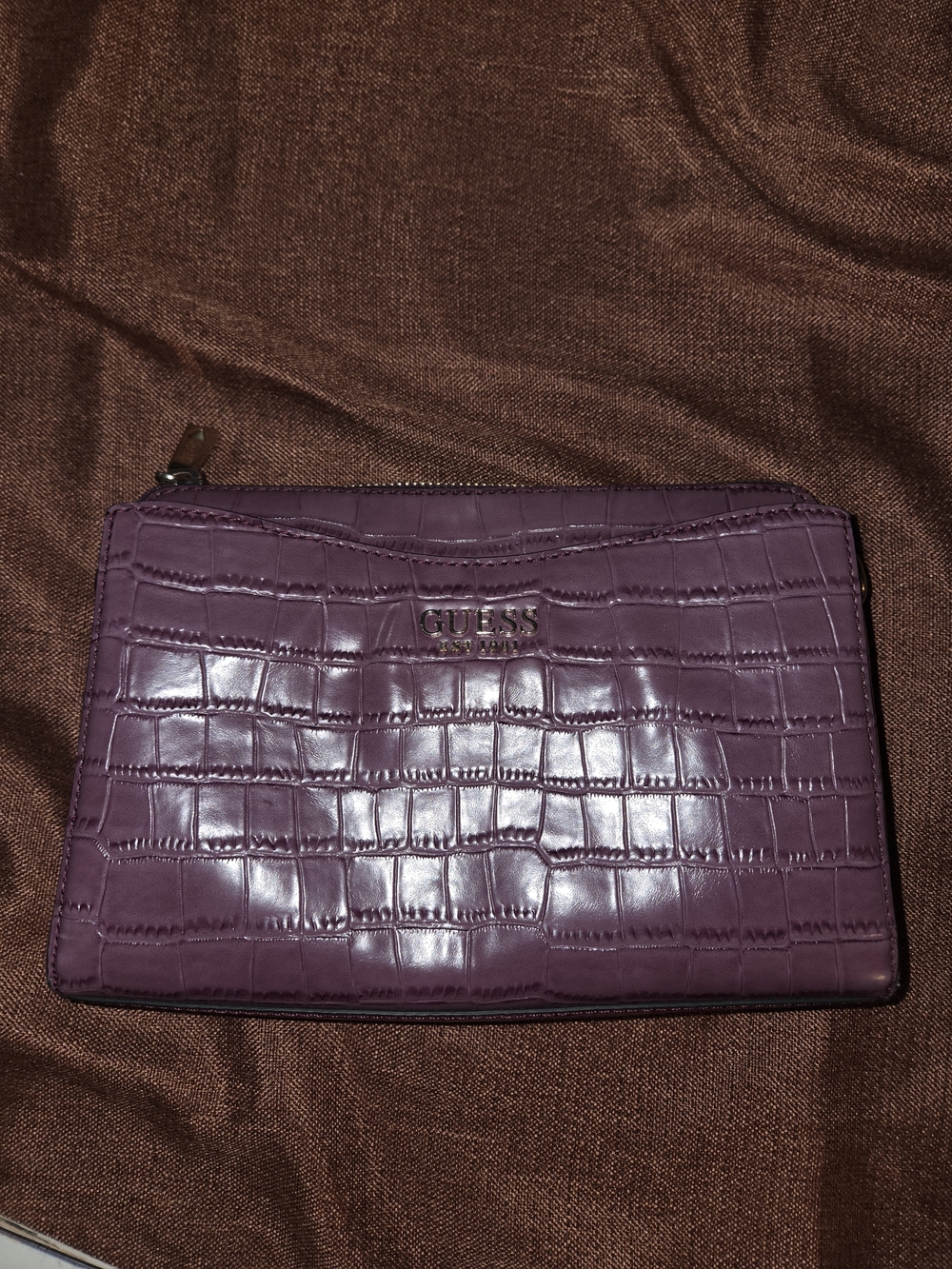 GUESS Purple Croc-Embossed Zip Wristlet